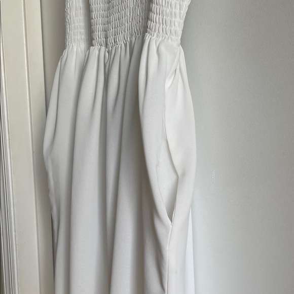 White Maxi Dress with lace, smocked, flutter sleeve pockets - Picture 8 of 16